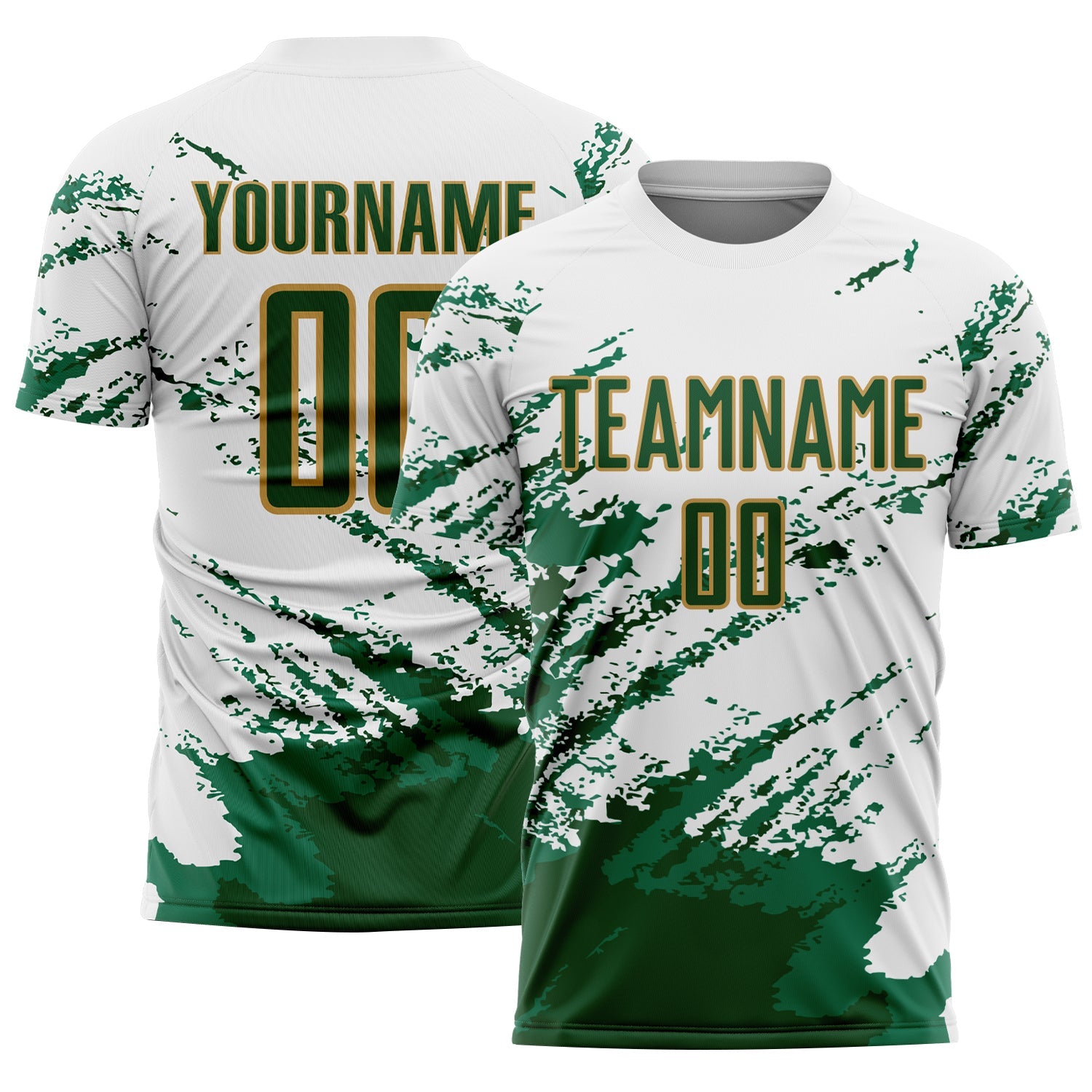 Custom White Green Kelly Green-Gold Abstract Fragment Art Splash Sublimation Soccer Uniform Jersey - Sky-Custom