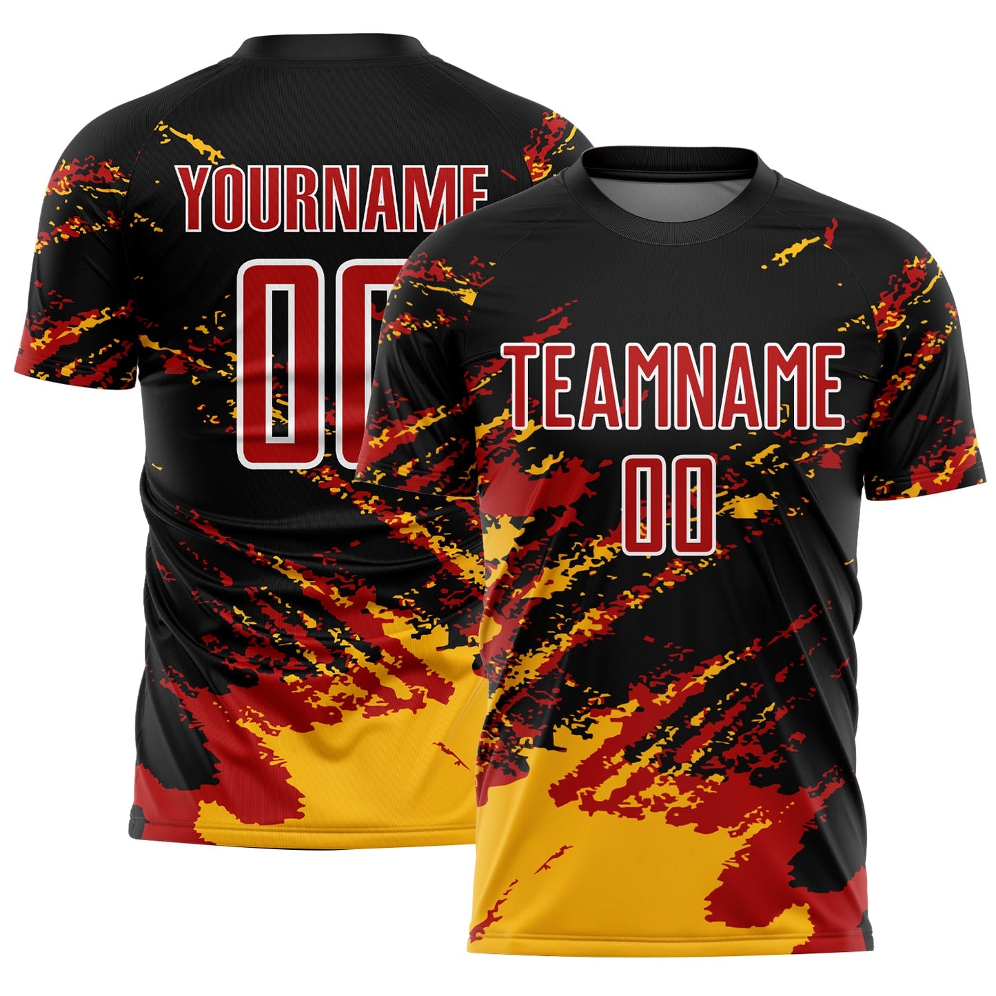 Custom Black Red-Gold Abstract Fragment Art Splash Sublimation Soccer Uniform Jersey - Sky-Custom