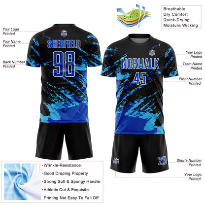 Custom Black Thunder Blue-Sky Blue Abstract Fragment Art Splash Sublimation Soccer Uniform Jersey - Sky-Custom