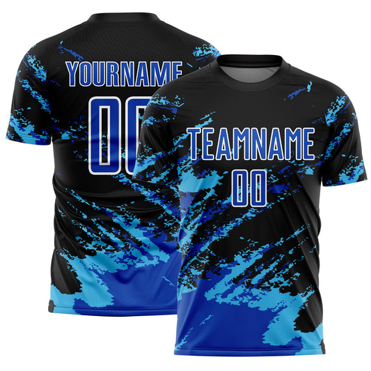 Custom Black Thunder Blue-Sky Blue Abstract Fragment Art Splash Sublimation Soccer Uniform Jersey - Sky-Custom