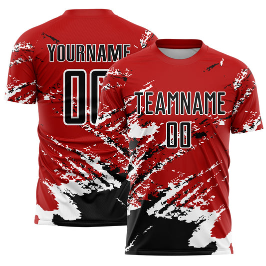 Custom Red Black-White Abstract Fragment Art Splash Sublimation Soccer Uniform Jersey - Sky-Custom
