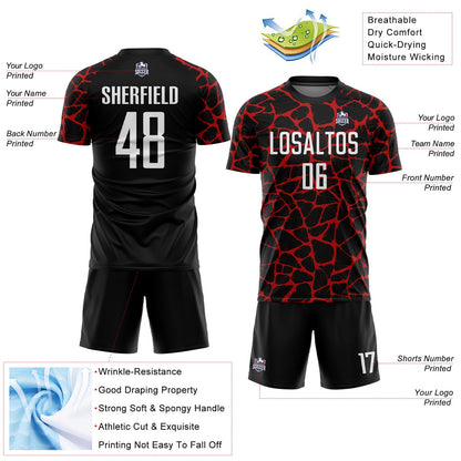 Custom Black White-Red Abstract Network Splash Sublimation Soccer Uniform Jersey - Sky-Custom