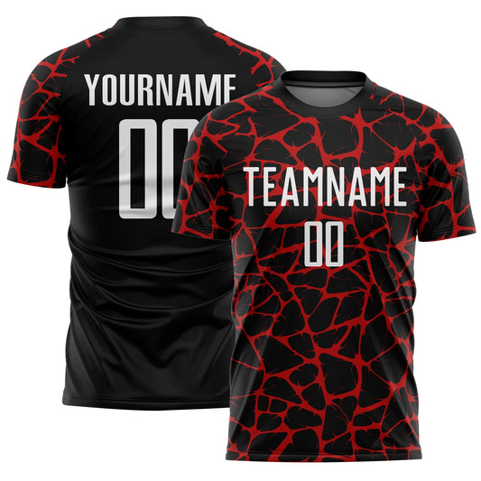 Custom Black White-Red Abstract Network Splash Sublimation Soccer Uniform Jersey - Sky-Custom