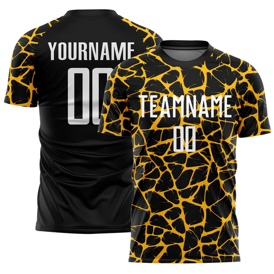 Custom Black White-Gold Abstract Network Splash Sublimation Soccer Uniform Jersey - Sky-Custom