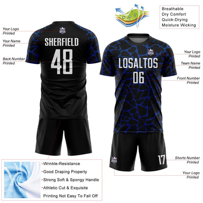 Custom Black White-Royal Abstract Network Splash Sublimation Soccer Uniform Jersey - Sky-Custom