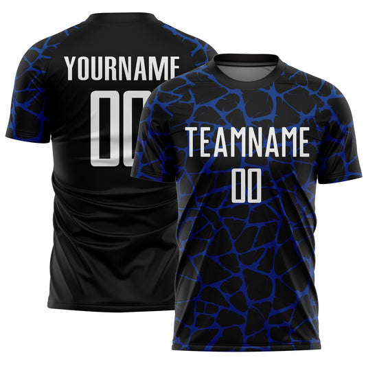 Custom Black White-Royal Abstract Network Splash Sublimation Soccer Uniform Jersey - Sky-Custom