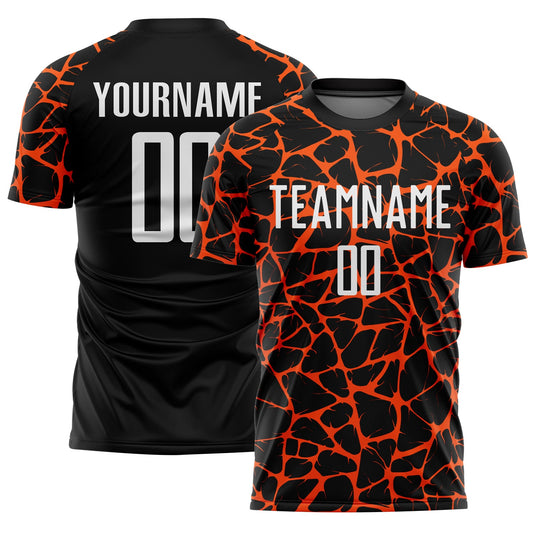 Custom Black White-Orange Abstract Network Splash Sublimation Soccer Uniform Jersey - Sky-Custom