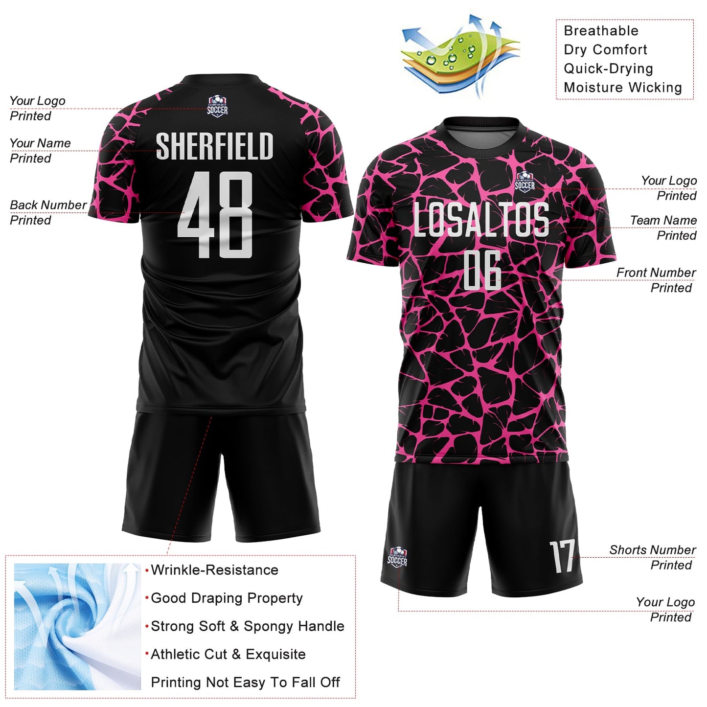 Custom Black White-Pink Abstract Network Splash Sublimation Soccer Uniform Jersey - Sky-Custom