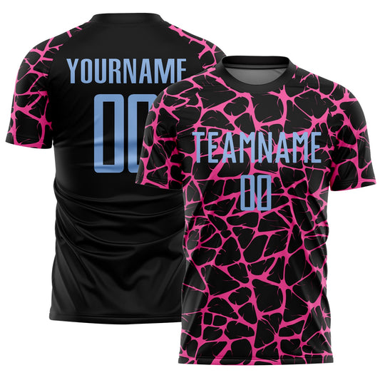 Custom Black Light Blue-Pink Abstract Network Splash Sublimation Soccer Uniform Jersey - Sky-Custom