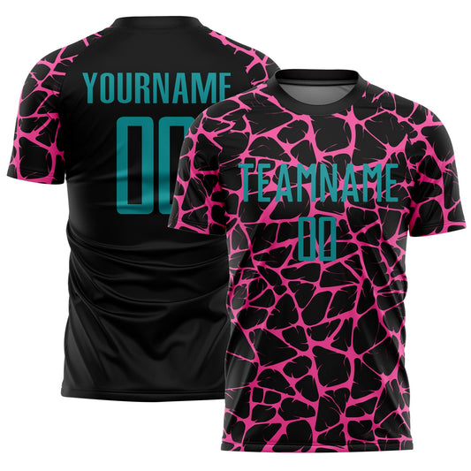 Custom Black Teal-Pink Abstract Network Splash Sublimation Soccer Uniform Jersey - Sky-Custom