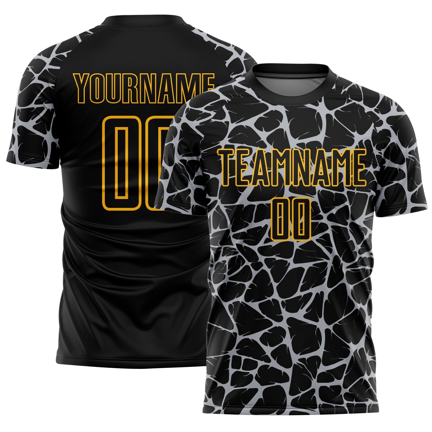 Custom Black Gray-Gold Abstract Network Splash Sublimation Soccer Uniform Jersey - Sky-Custom