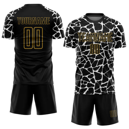 Custom Black White-Old Gold Abstract Network Splash Sublimation Soccer Uniform Jersey - Sky-Custom