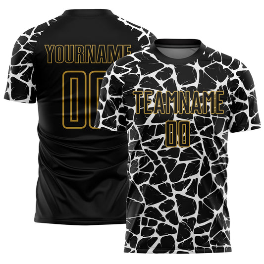 Custom Black White-Old Gold Abstract Network Splash Sublimation Soccer Uniform Jersey - Sky-Custom