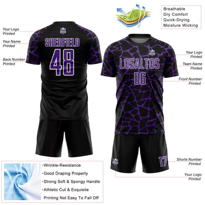 Custom Black Purple-White Abstract Network Splash Sublimation Soccer Uniform Jersey - Sky-Custom