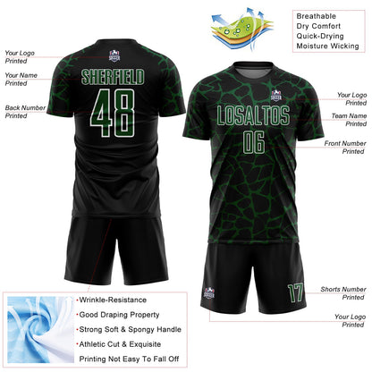 Custom Black Green-White Abstract Network Splash Sublimation Soccer Uniform Jersey - Sky-Custom