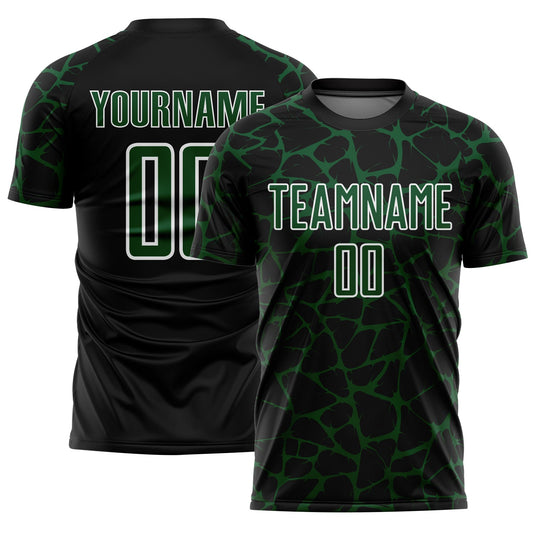 Custom Black Green-White Abstract Network Splash Sublimation Soccer Uniform Jersey - Sky-Custom