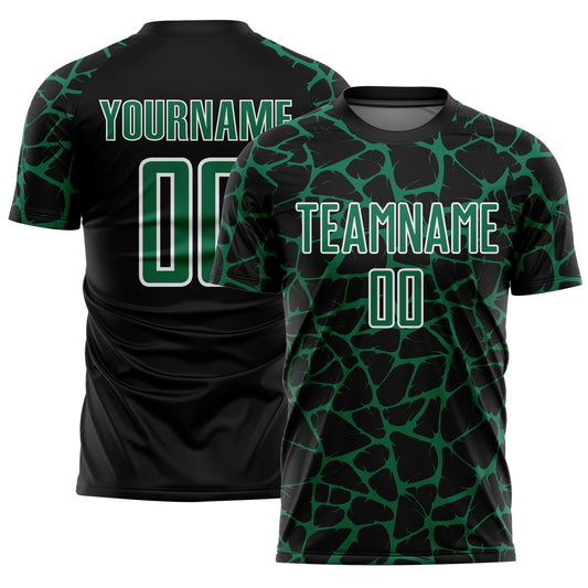 Custom Black Kelly Green-White Abstract Network Splash Sublimation Soccer Uniform Jersey - Sky-Custom