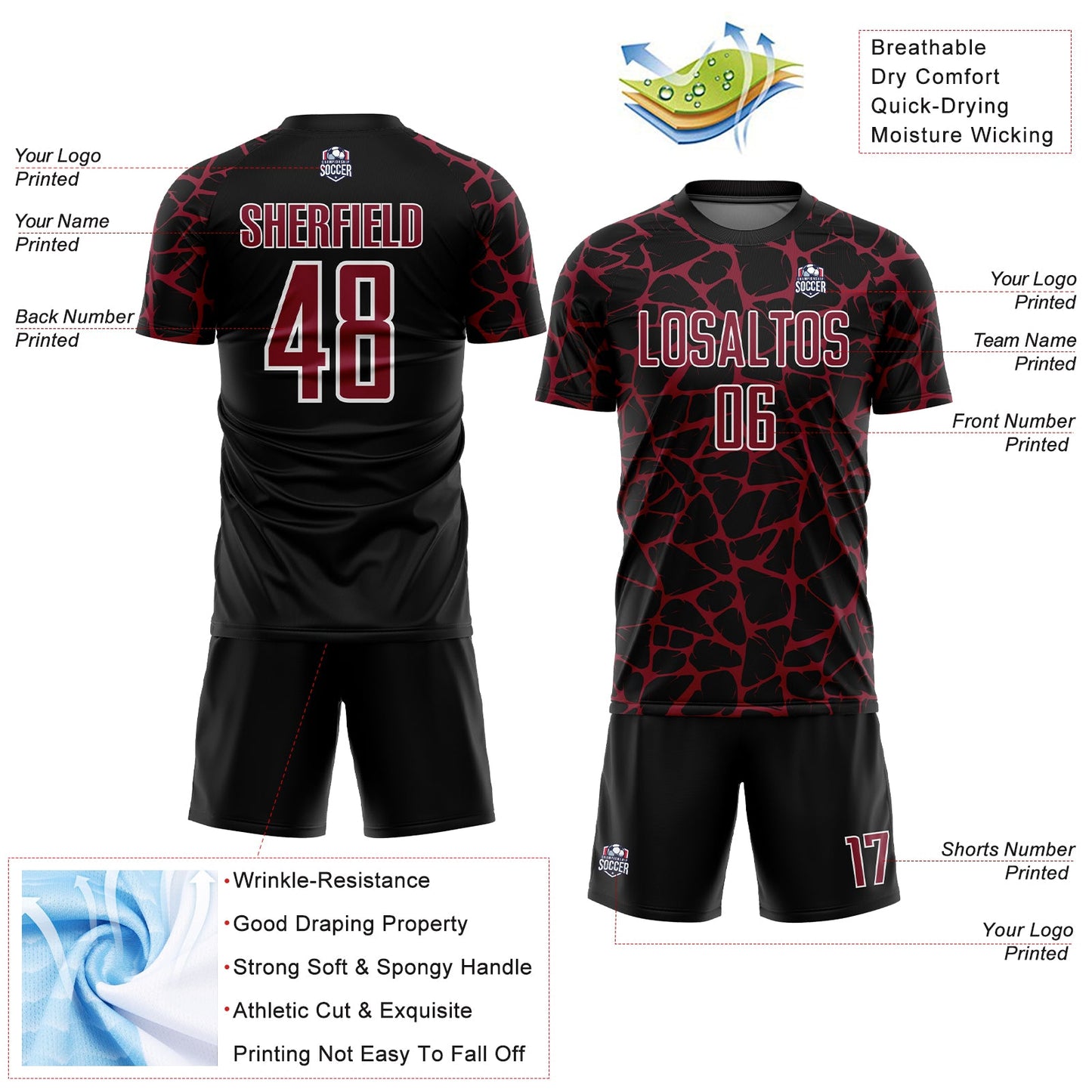 Custom Black Crimson-White Abstract Network Splash Sublimation Soccer Uniform Jersey - Sky-Custom
