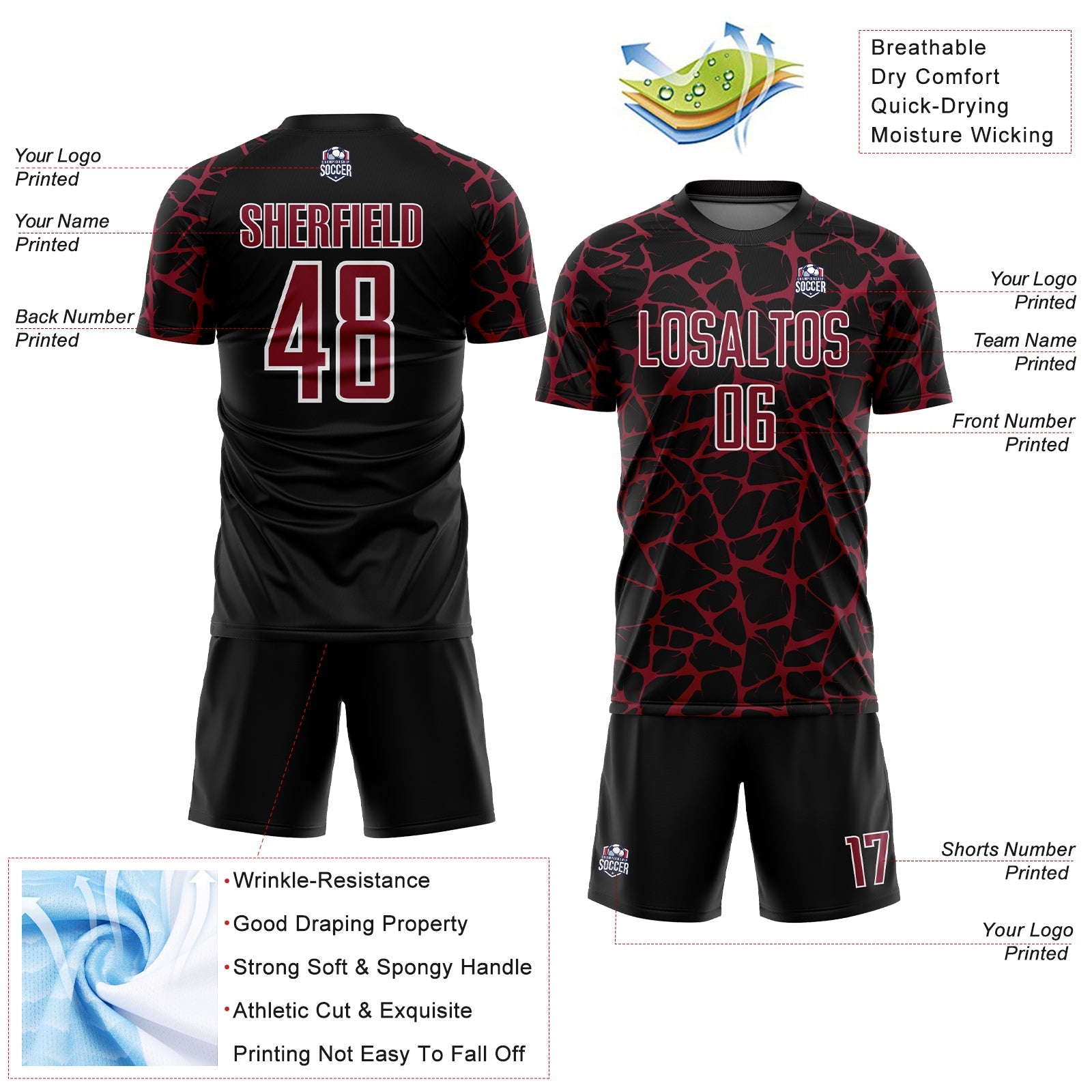 Custom Black Crimson-White Abstract Network Splash Sublimation Soccer Uniform Jersey - Sky-Custom