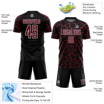 Custom Black Crimson-White Abstract Network Splash Sublimation Soccer Uniform Jersey - Sky-Custom