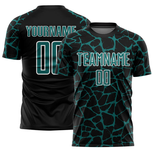 Custom Black Teal-White Abstract Network Splash Sublimation Soccer Uniform Jersey - Sky-Custom