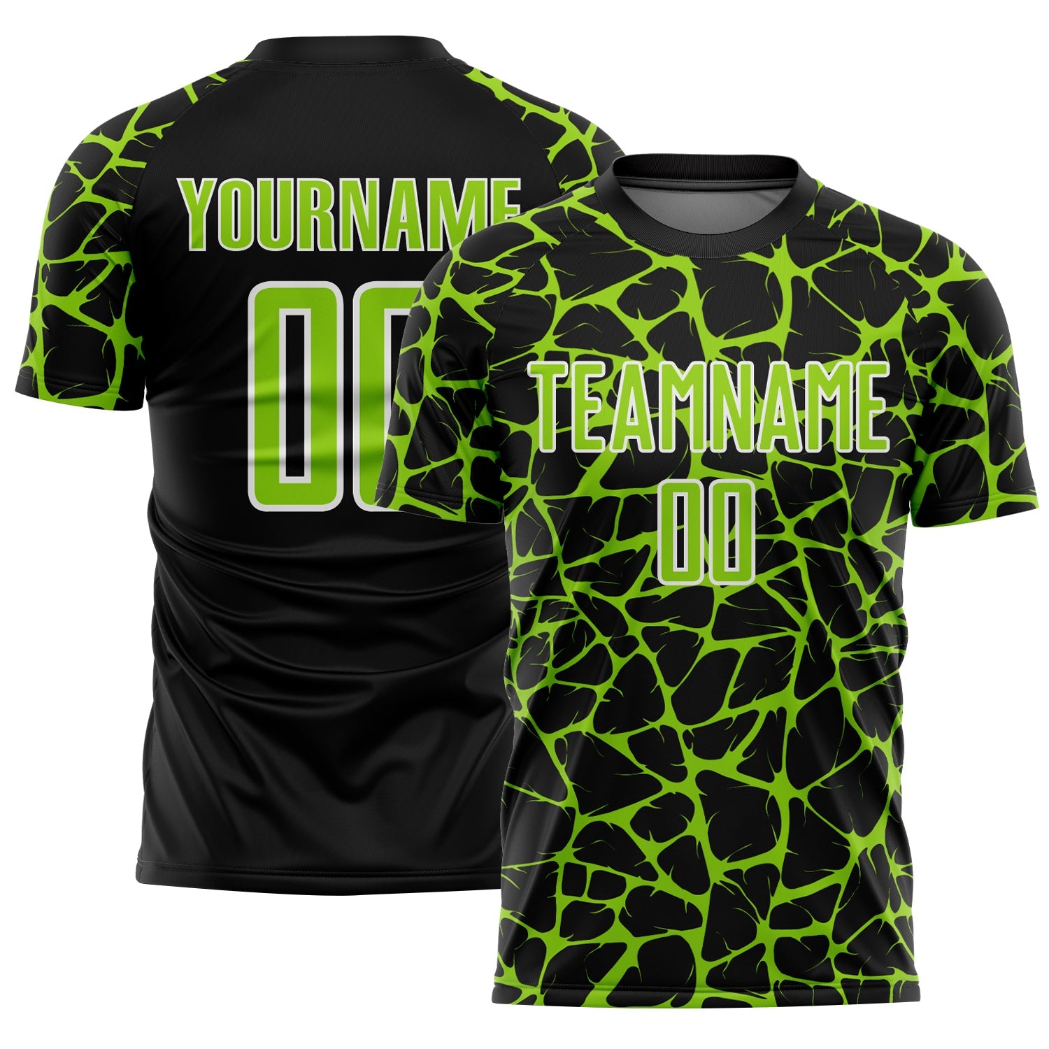 Custom Black Neon Green-White Abstract Network Splash Sublimation Soccer Uniform Jersey - Sky-Custom