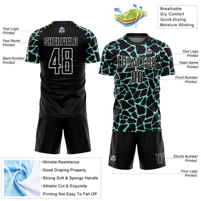 Custom Black Ice Blue-White Abstract Network Splash Sublimation Soccer Uniform Jersey - Sky-Custom