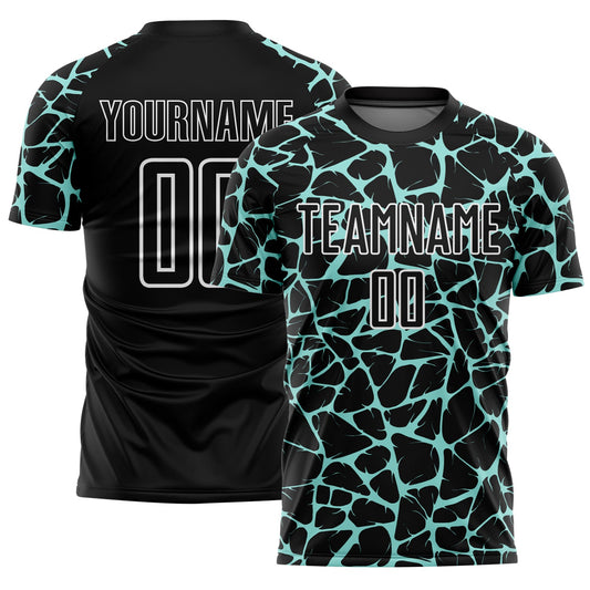 Custom Black Ice Blue-White Abstract Network Splash Sublimation Soccer Uniform Jersey - Sky-Custom