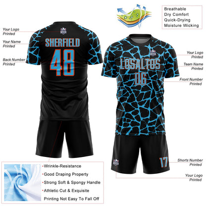 Custom Black Sky Blue-Orange Abstract Network Splash Sublimation Soccer Uniform Jersey - Sky-Custom