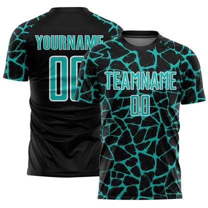 Custom Black Aqua-White Abstract Network Splash Sublimation Soccer Uniform Jersey - Sky-Custom