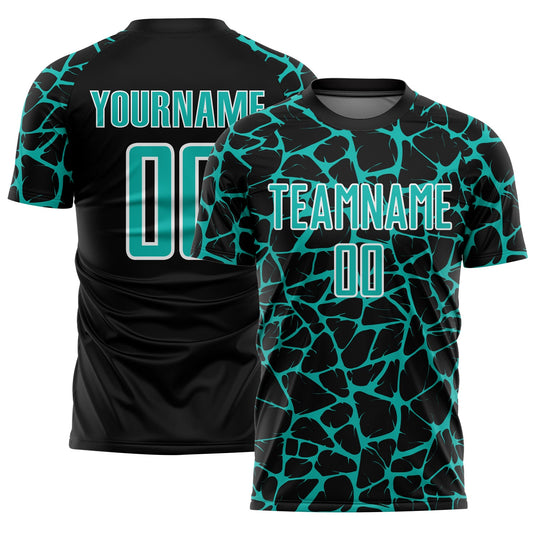 Custom Black Aqua-White Abstract Network Splash Sublimation Soccer Uniform Jersey - Sky-Custom