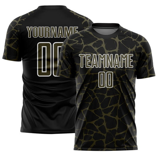 Custom Black Olive-White Abstract Network Splash Sublimation Soccer Uniform Jersey - Sky-Custom