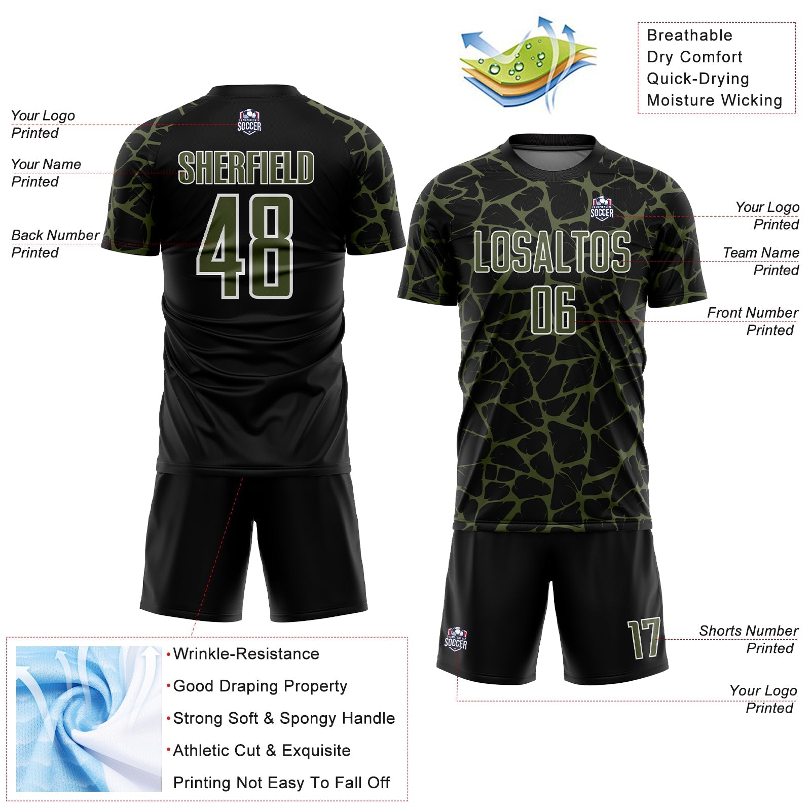 Custom Black Olive-White Abstract Network Splash Sublimation Soccer Uniform Jersey - Sky-Custom