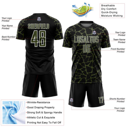 Custom Black Olive-White Abstract Network Splash Sublimation Soccer Uniform Jersey - Sky-Custom