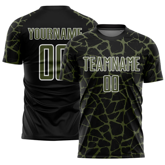 Custom Black Olive-White Abstract Network Splash Sublimation Soccer Uniform Jersey - Sky-Custom