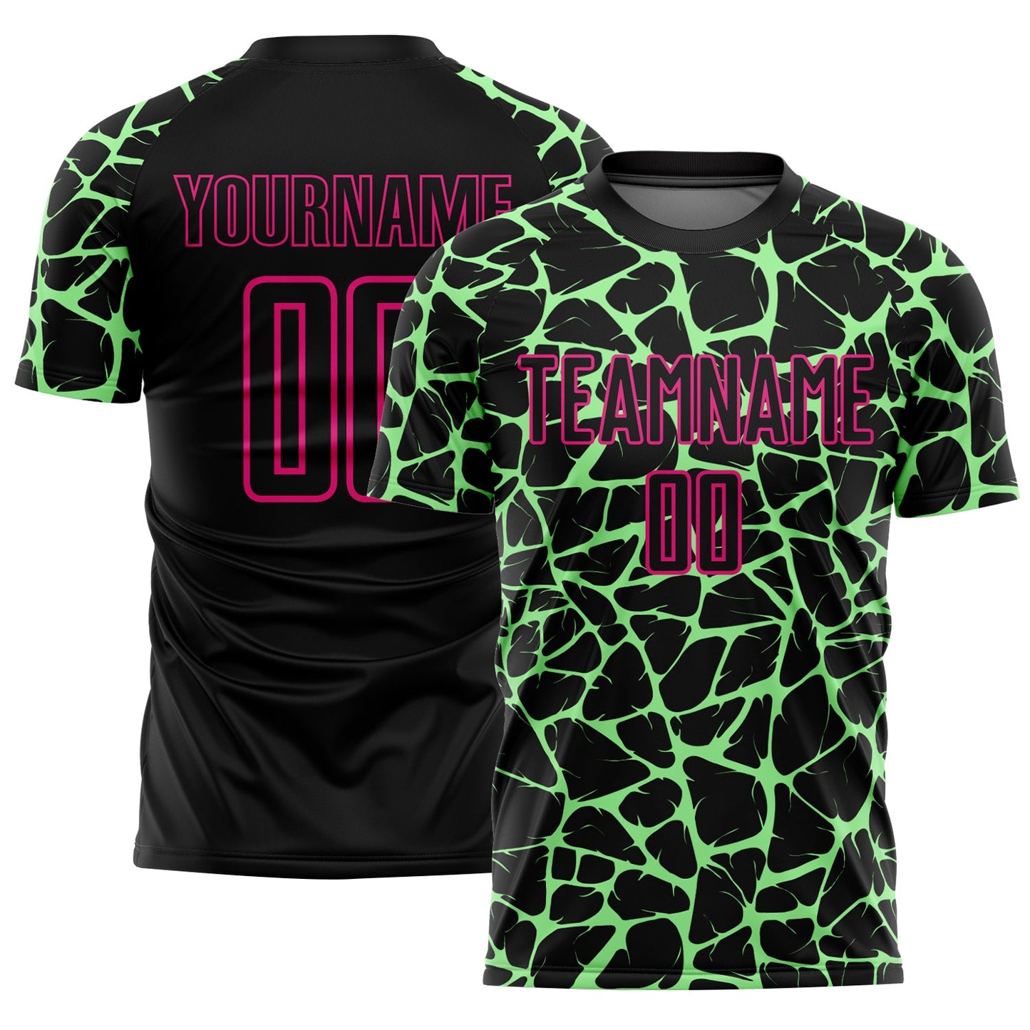 Custom Black Pea Green-Hot Pink Abstract Network Splash Sublimation Soccer Uniform Jersey - Sky-Custom