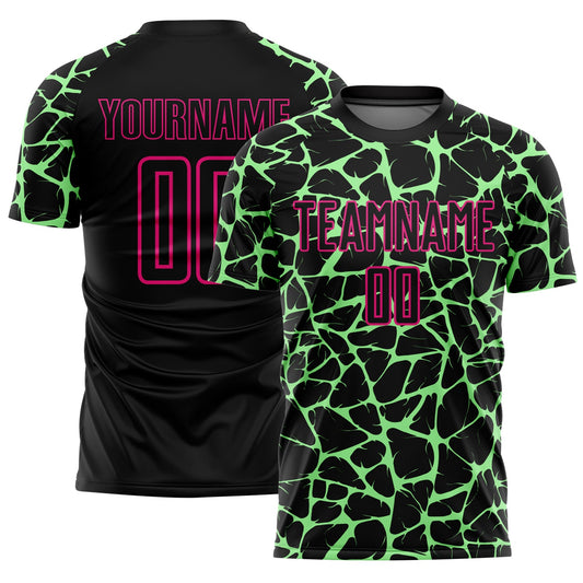 Custom Black Pea Green-Hot Pink Abstract Network Splash Sublimation Soccer Uniform Jersey - Sky-Custom