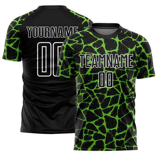 Custom Black Aurora Green-White Abstract Network Splash Sublimation Soccer Uniform Jersey - Sky-Custom