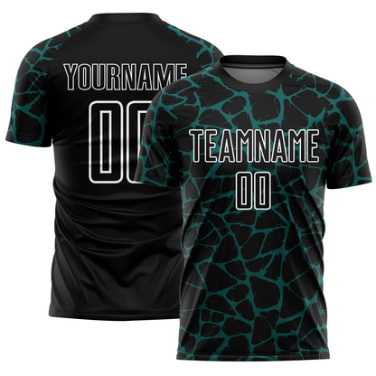 Custom Black Midnight Green-White Abstract Network Splash Sublimation Soccer Uniform Jersey - Sky-Custom