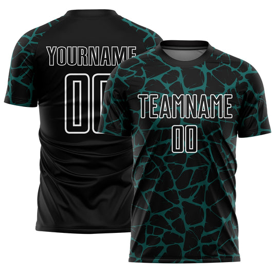 Custom Black Midnight Green-White Abstract Network Splash Sublimation Soccer Uniform Jersey - Sky-Custom