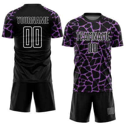 Custom Black Medium Purple-White Abstract Network Splash Sublimation Soccer Uniform Jersey - Sky-Custom