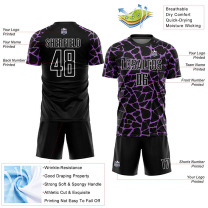 Custom Black Medium Purple-White Abstract Network Splash Sublimation Soccer Uniform Jersey - Sky-Custom