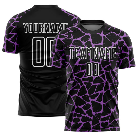 Custom Black Medium Purple-White Abstract Network Splash Sublimation Soccer Uniform Jersey - Sky-Custom