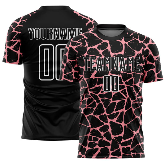 Custom Black Medium Pink-White Abstract Network Splash Sublimation Soccer Uniform Jersey - Sky-Custom