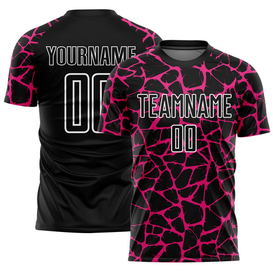 Custom Black Hot Pink-White Abstract Network Splash Sublimation Soccer Uniform Jersey - Sky-Custom