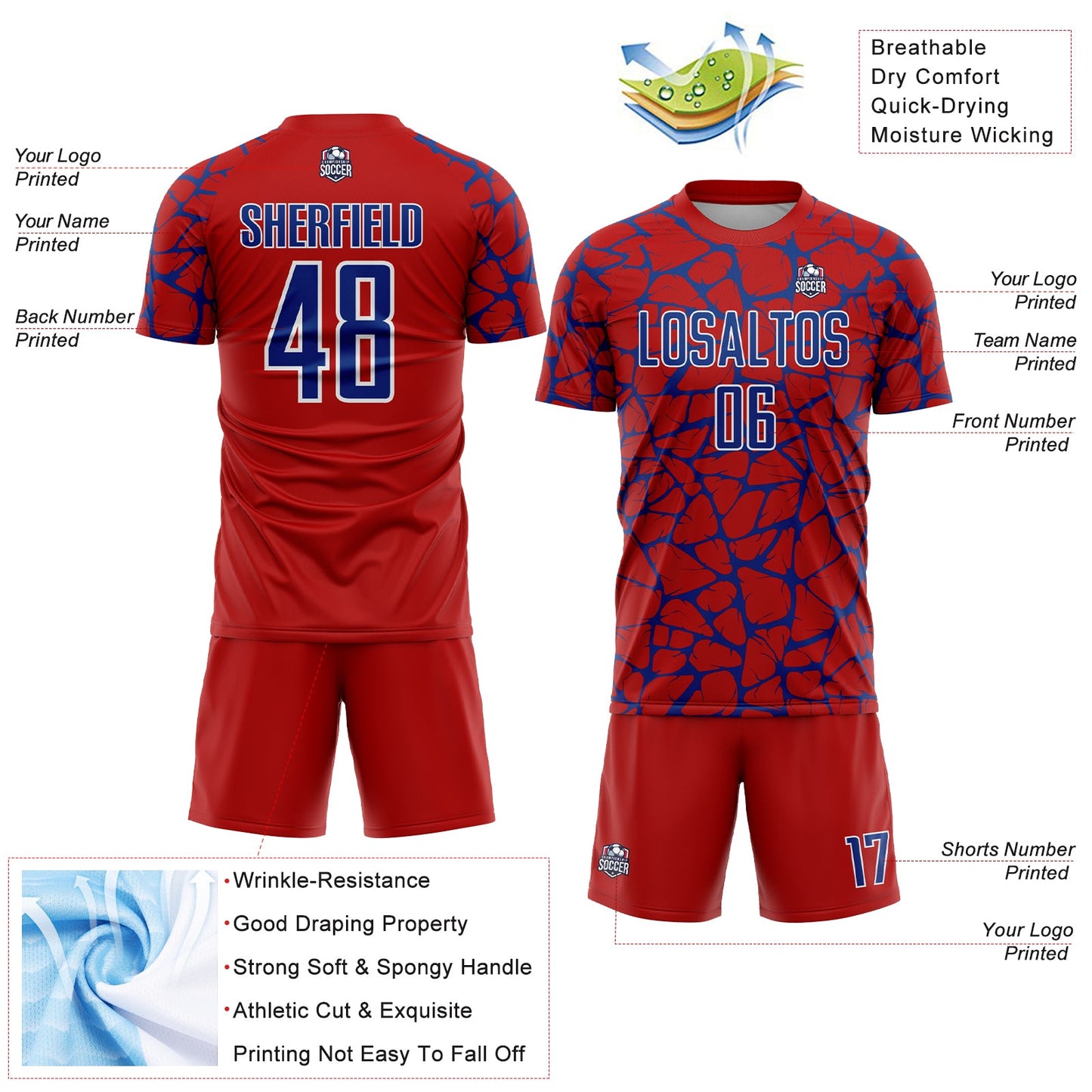 Custom Red Royal-White Abstract Network Splash Sublimation Soccer Uniform Jersey - Sky-Custom