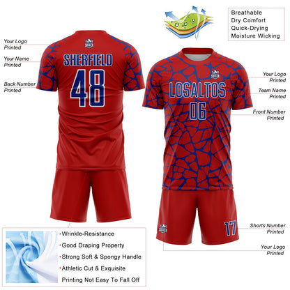 Custom Red Royal-White Abstract Network Splash Sublimation Soccer Uniform Jersey - Sky-Custom