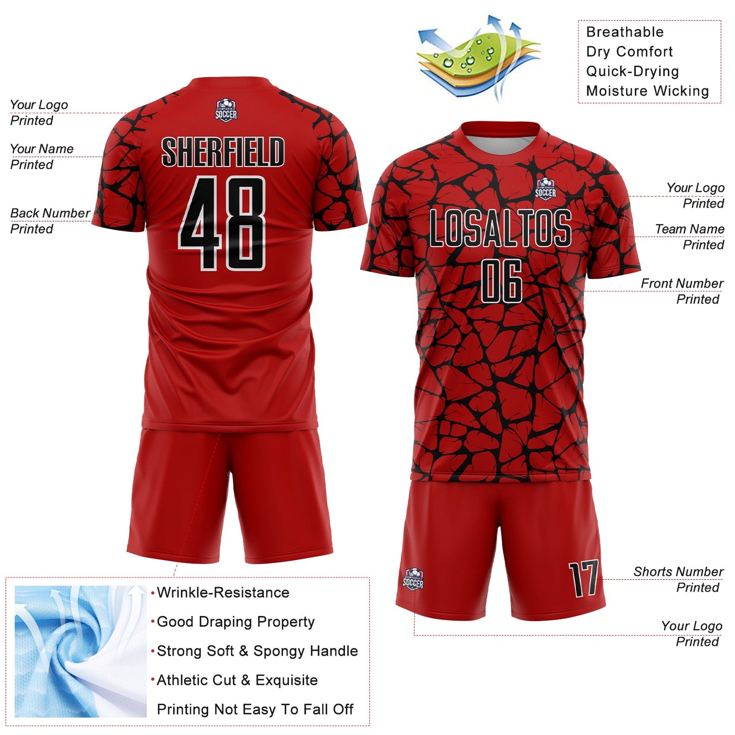 Custom Red Black-White Abstract Network Splash Sublimation Soccer Uniform Jersey - Sky-Custom