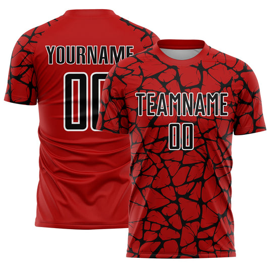 Custom Red Black-White Abstract Network Splash Sublimation Soccer Uniform Jersey - Sky-Custom