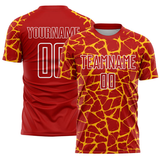 Custom Red Gold-White Abstract Network Splash Sublimation Soccer Uniform Jersey - Sky-Custom